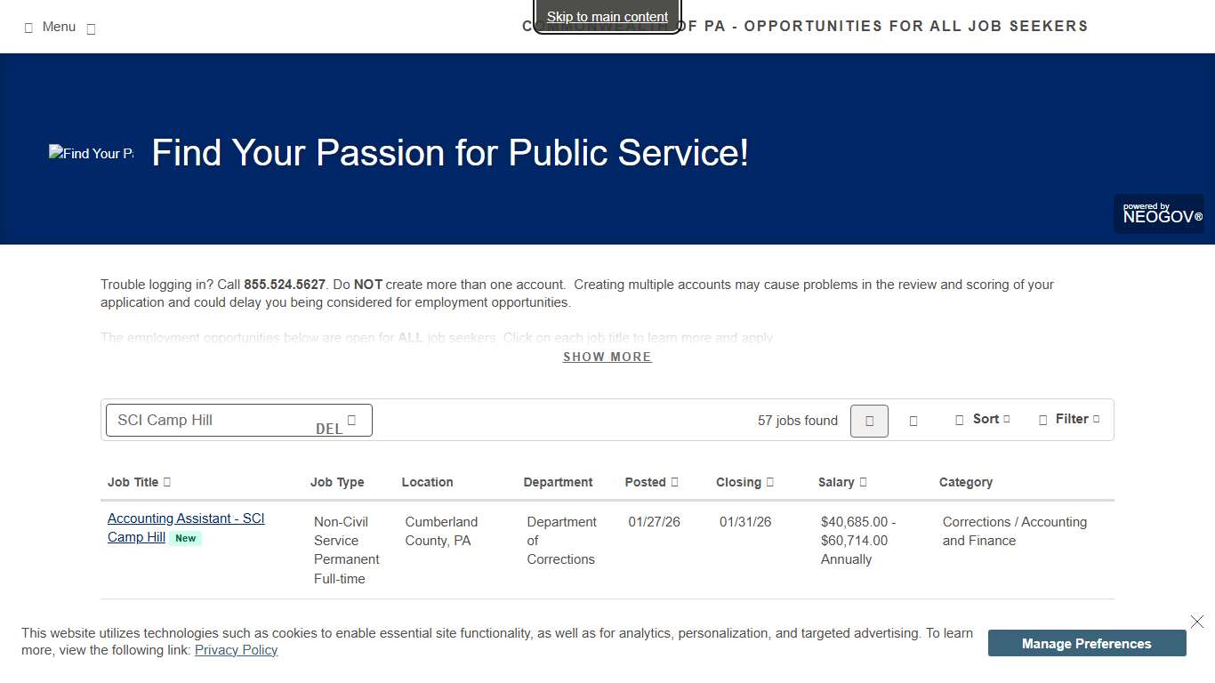 Commonwealth of PA - Opportunities for All Job Seekers Sorted by Relevance ascending Find Your Passion for Public Service!